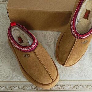 UGG TAZZ Platform Leather Wool Suede Women's Narrower Slippers